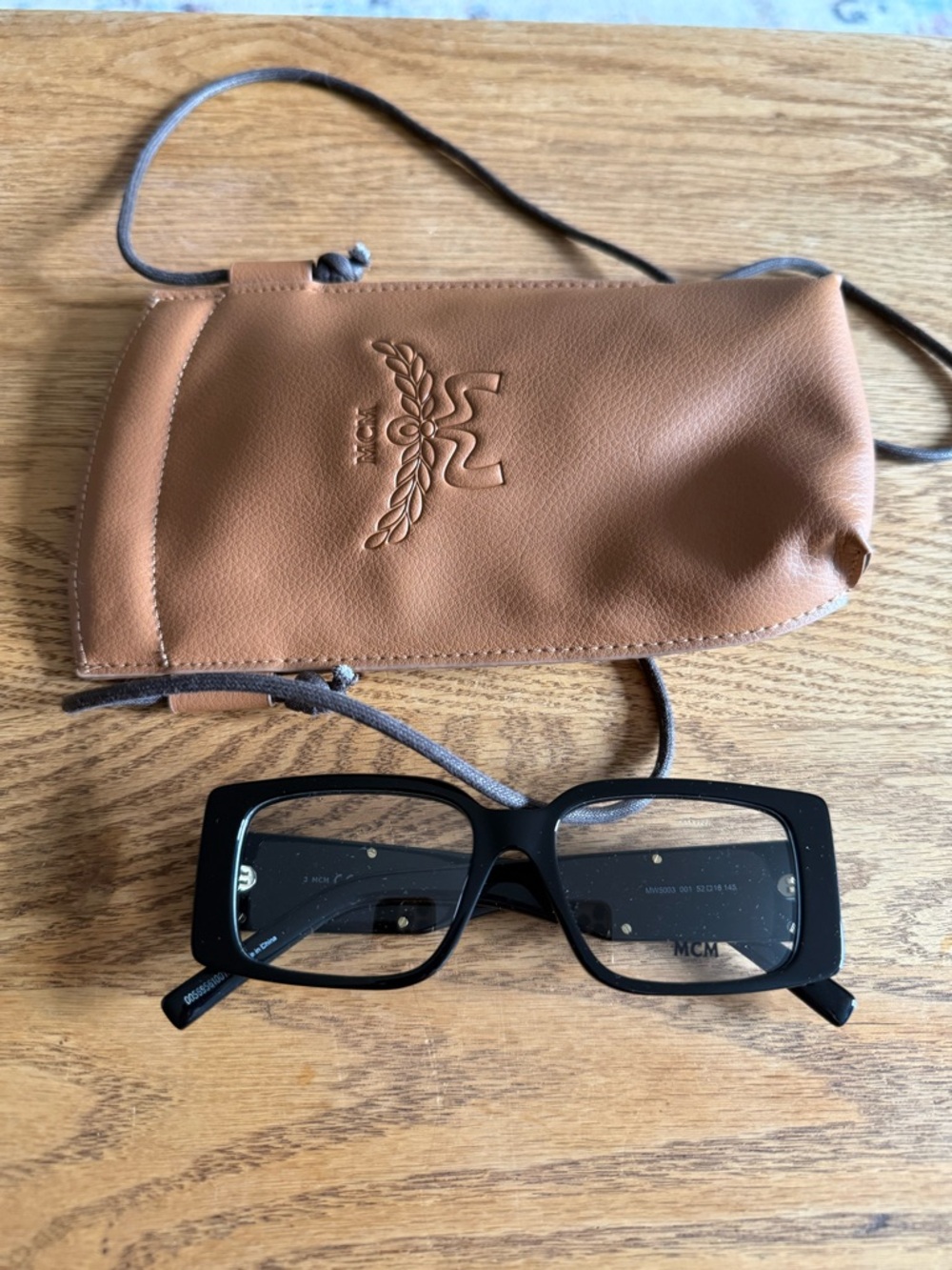 MCM Black Rectangular Eyeglasses with Tan Pouch